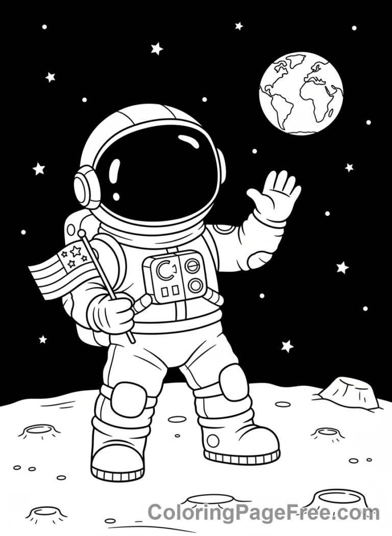 Science coloring page - Astronaut on moon