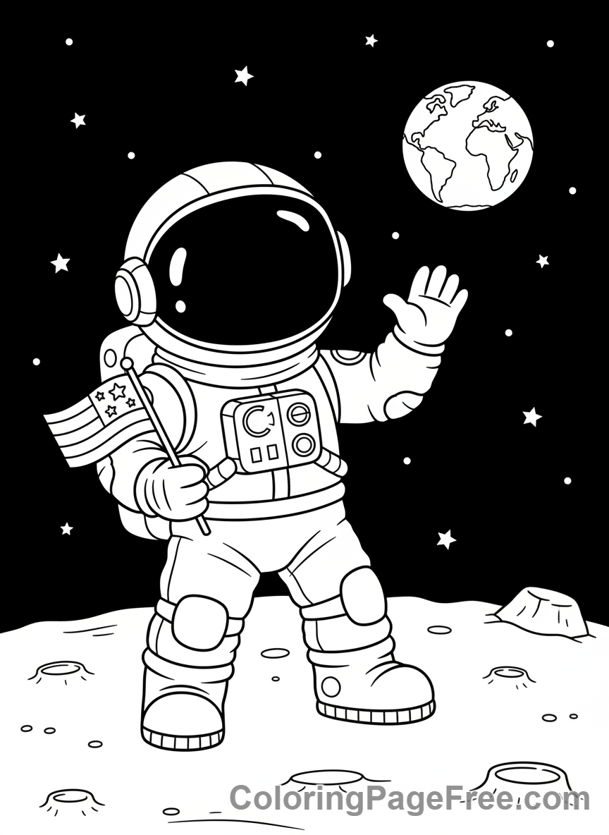 Science coloring page - Astronaut on moon