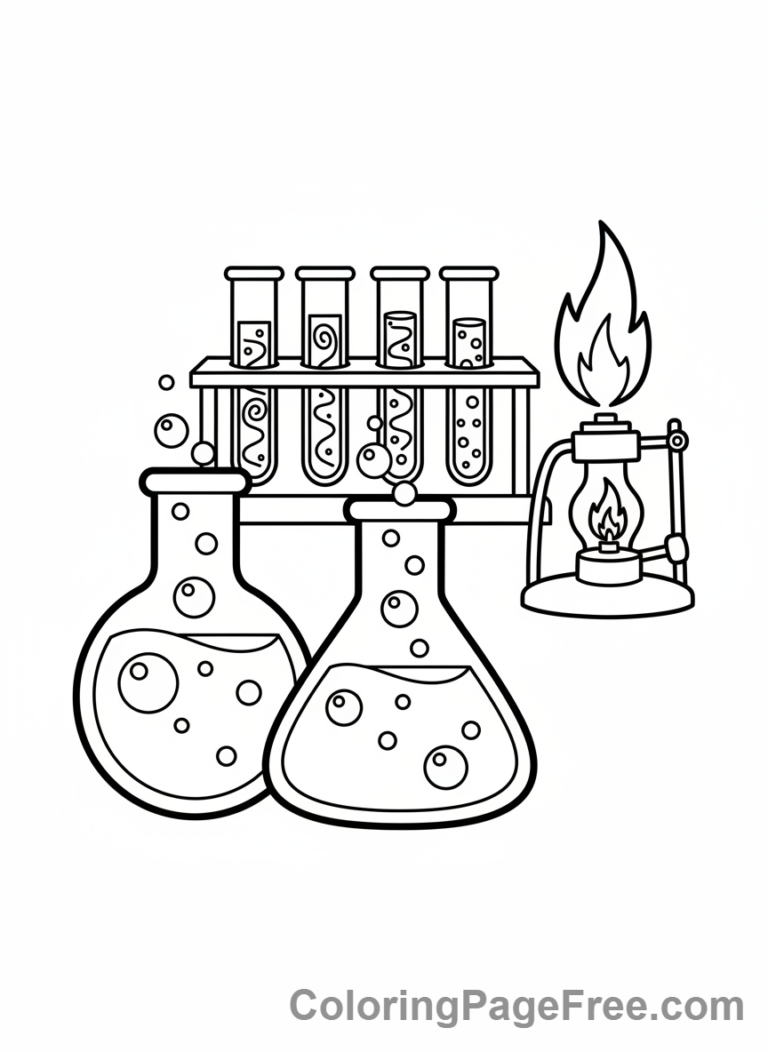 Science coloring page - Beakers bubbling science