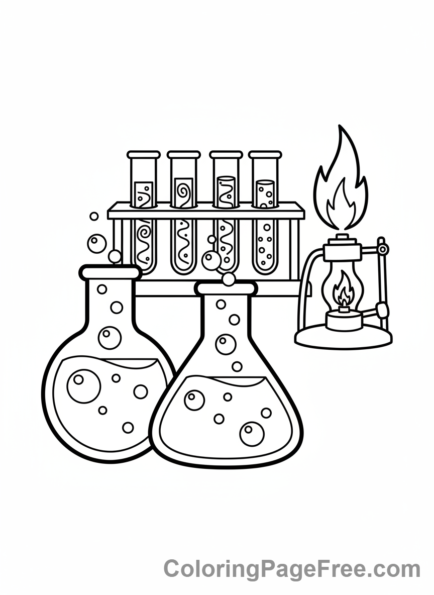 Science coloring page - Beakers bubbling science