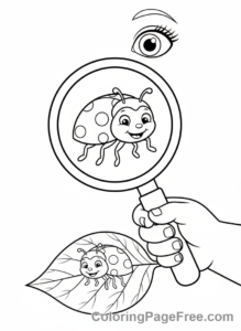 Science coloring page - Child magnifying ladybug