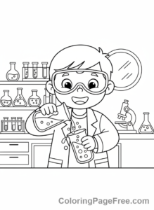 Science coloring page - Child mixing chemicals