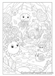Science Fiction coloring page - Alien cave glowing
