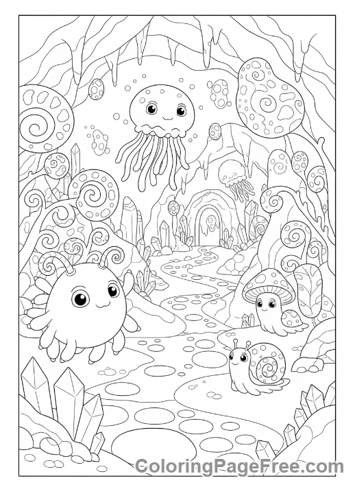 Science Fiction coloring page - Alien cave glowing