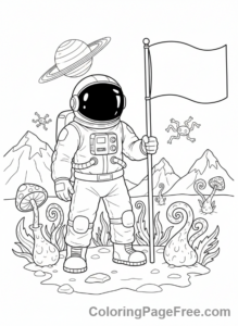 Science Fiction coloring page - Astronaut exploring planet