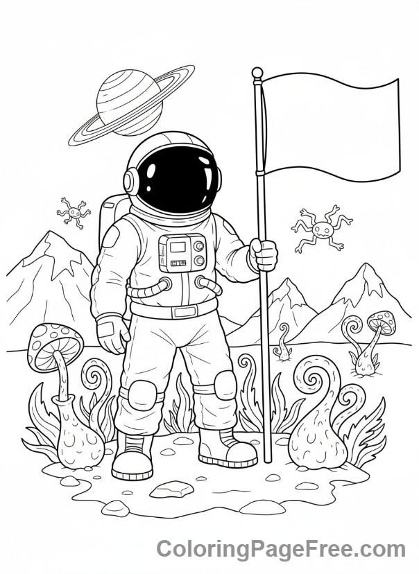 Science Fiction coloring page - Astronaut exploring planet
