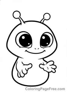 Science Fiction coloring page - Cute alien smiling