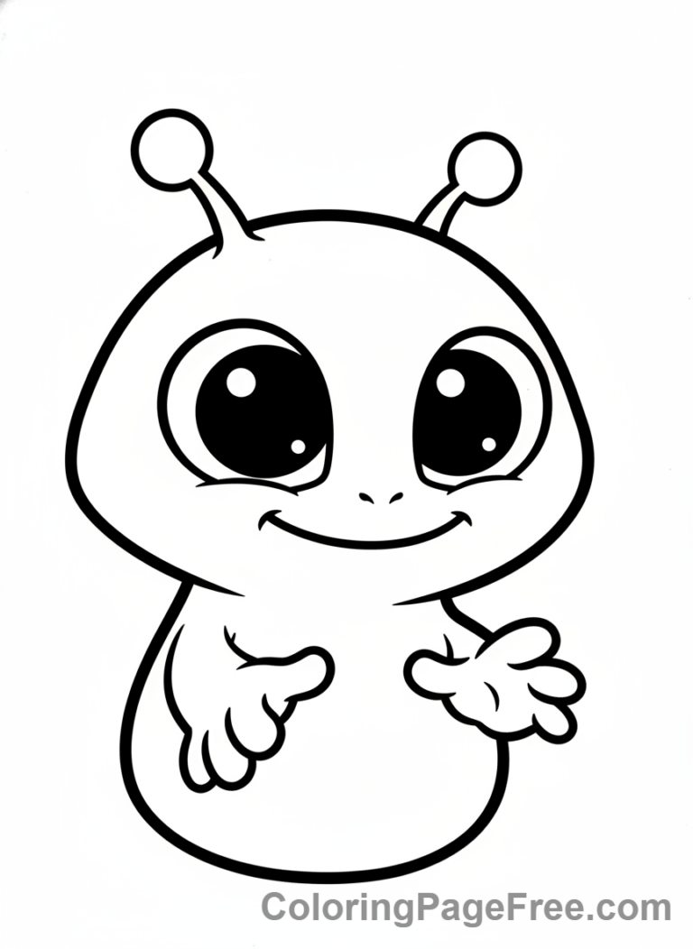 Science Fiction coloring page - Cute alien smiling