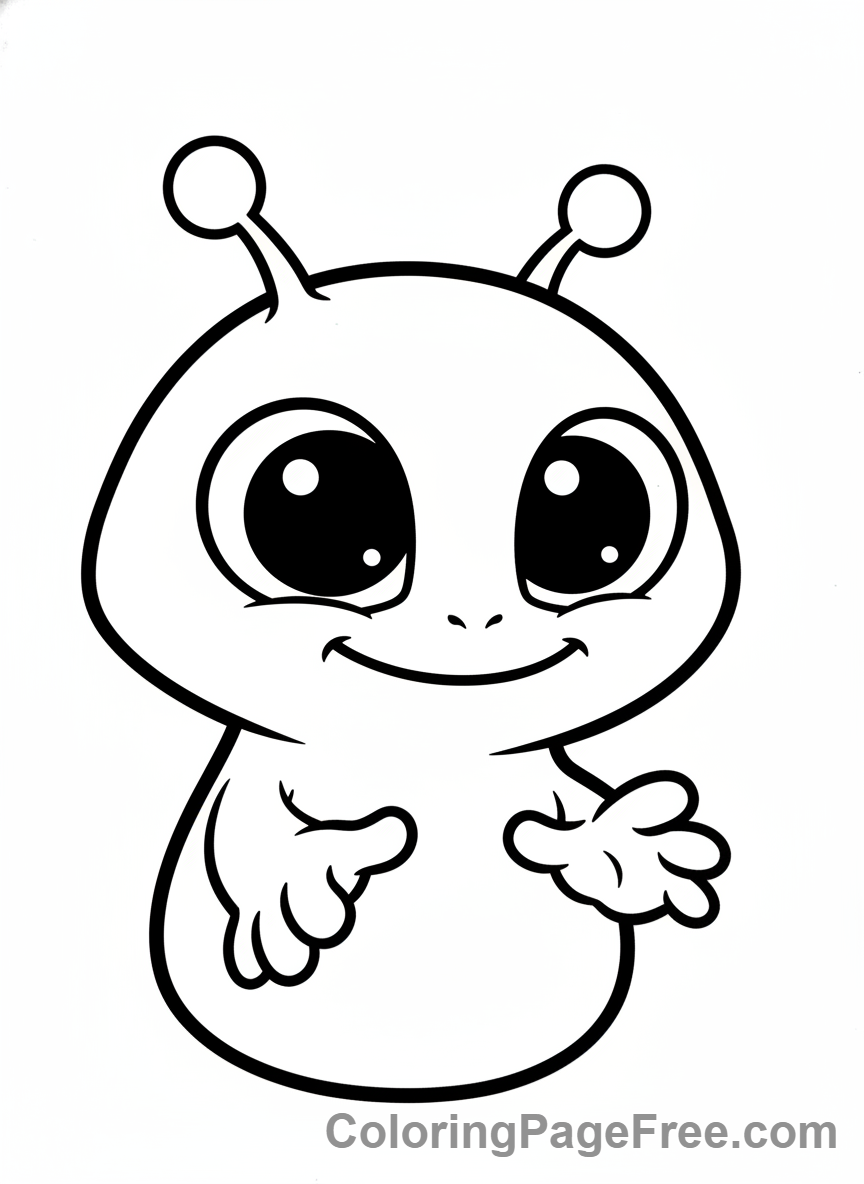 Science Fiction coloring page - Cute alien smiling