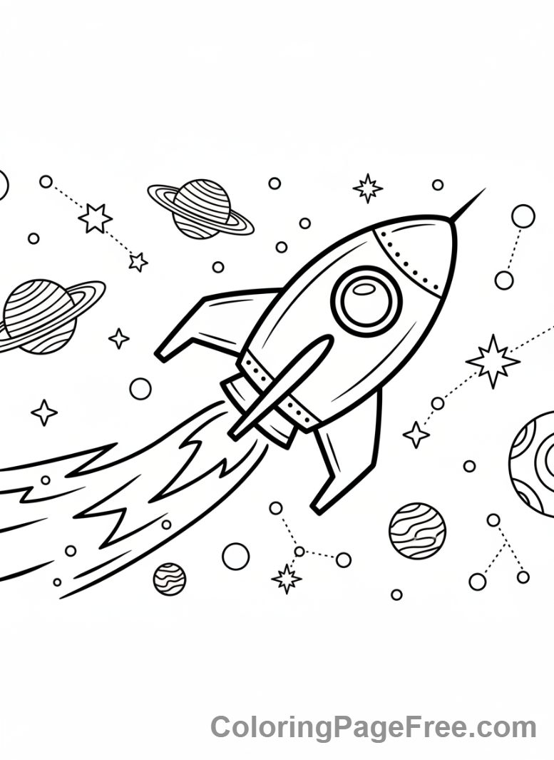 Science Fiction coloring page - Spaceship flying stars
