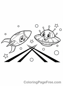 Science Fiction coloring page - Spaceships battle cartoon