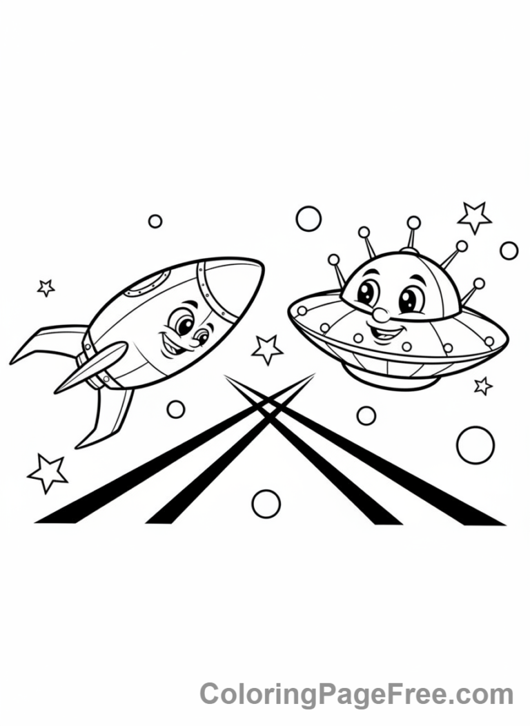 Science Fiction coloring page - Spaceships battle cartoon