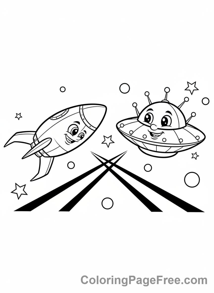 Science Fiction coloring page - Spaceships battle cartoon