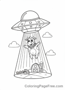 Science Fiction coloring page - UFO abducting cow