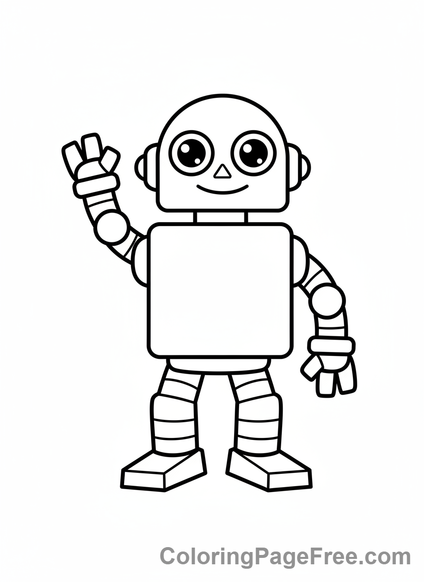 Science coloring page - Friendly robot waving