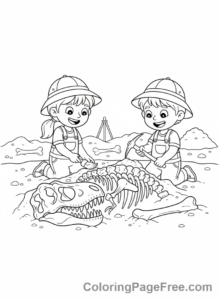 Science coloring page - Kids digging fossil