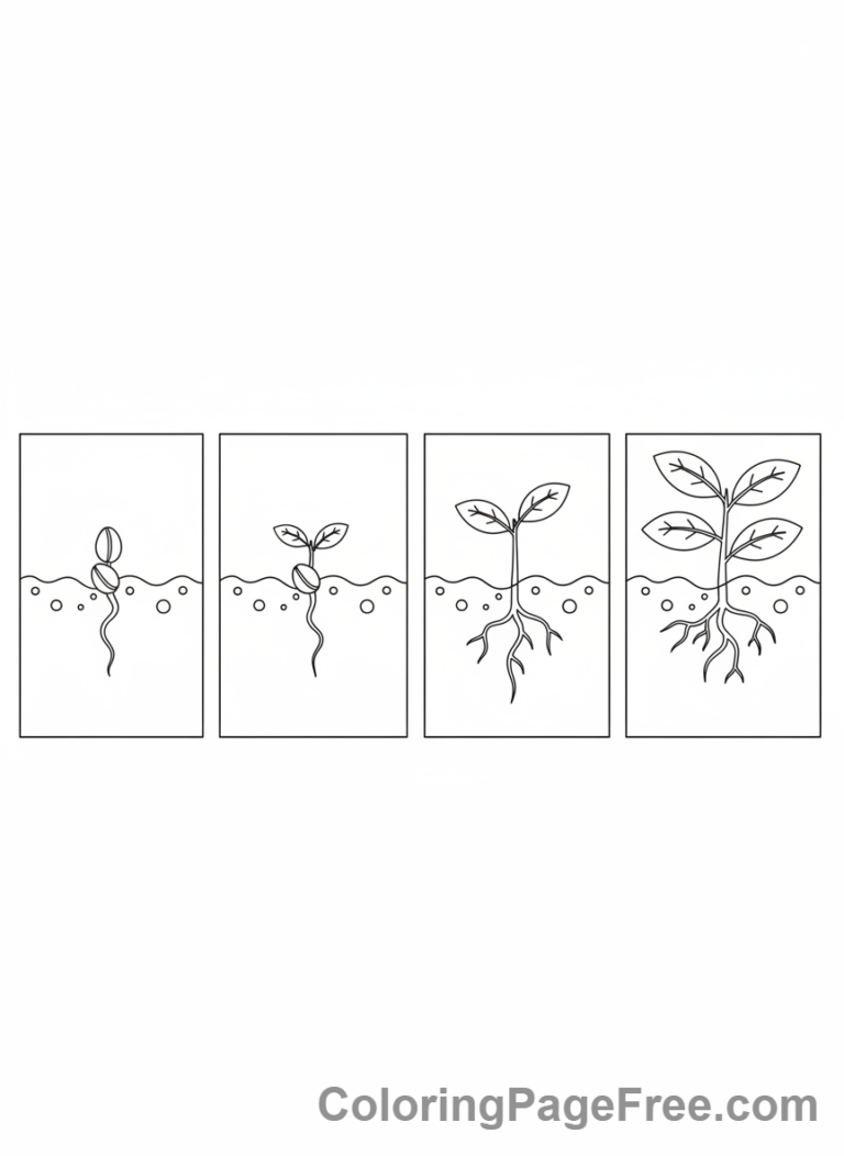 Science coloring page - Seedling growth stages