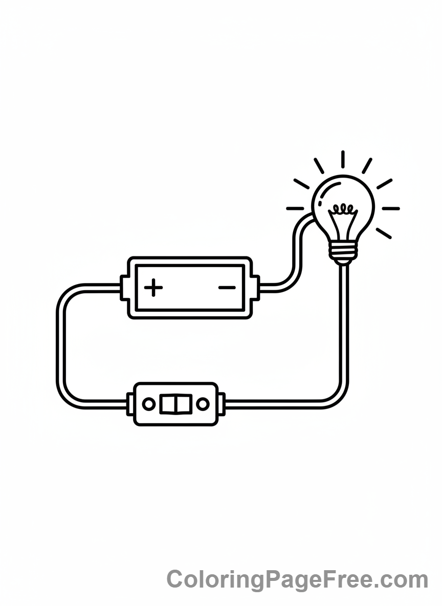 Science coloring page - Simple electric circuit