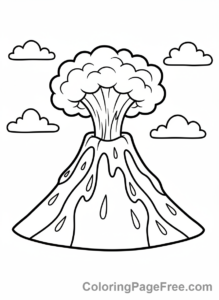 Science coloring page - Volcano erupting lava