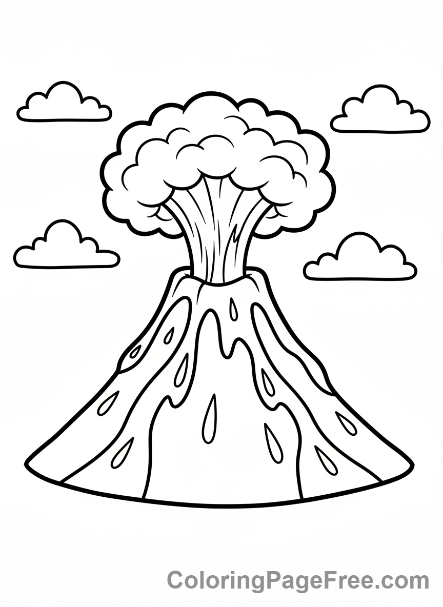 Science coloring page - Volcano erupting lava