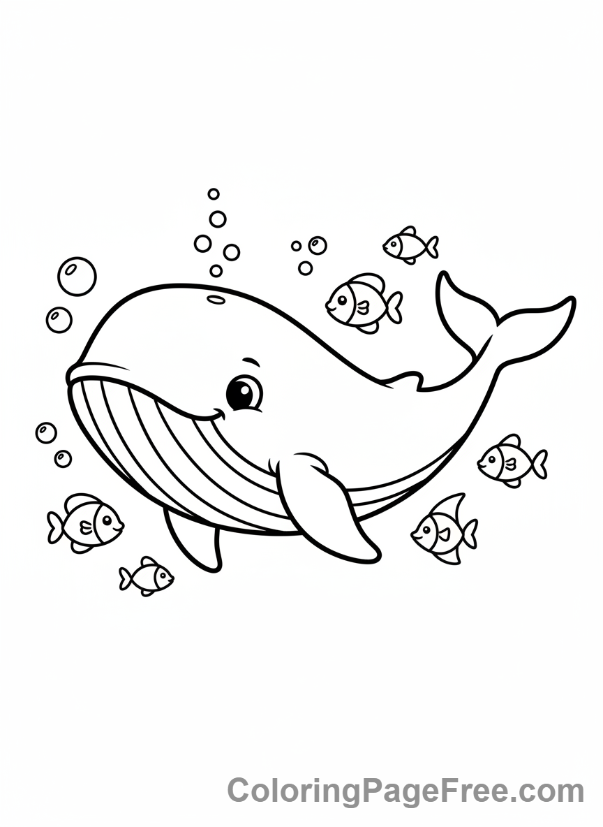 Sea Animals coloring page - Friendly whale smiling