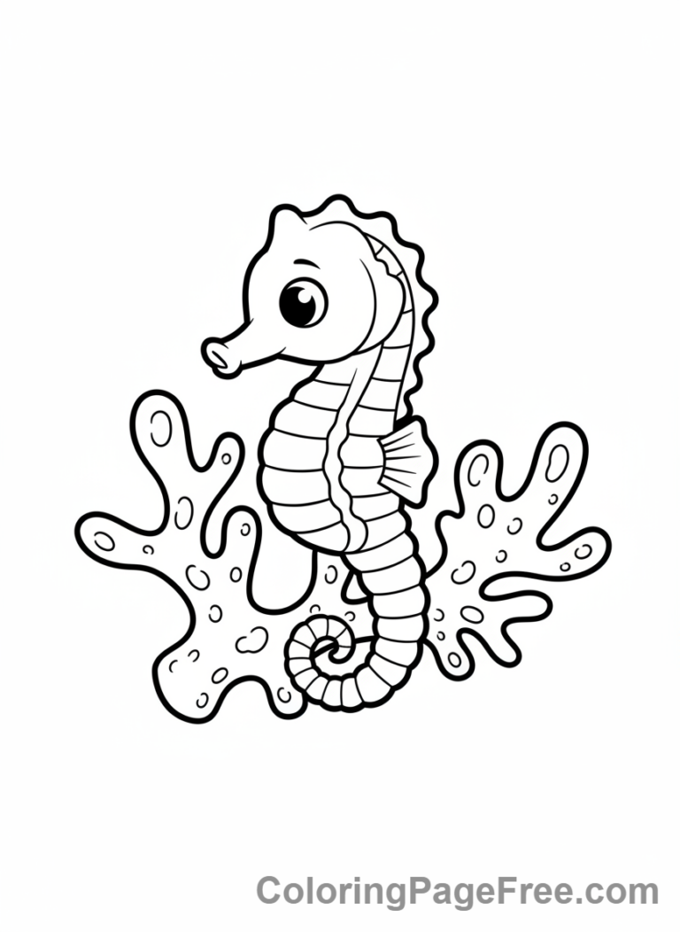 Sea Animals coloring page - Seahorse close-up