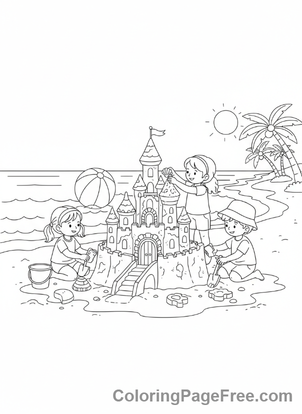 Seasons coloring page - Beach sandcastle kids