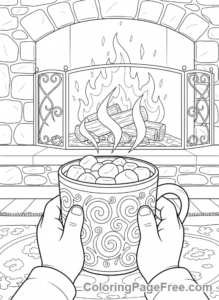Seasons coloring page - Child drinking cocoa