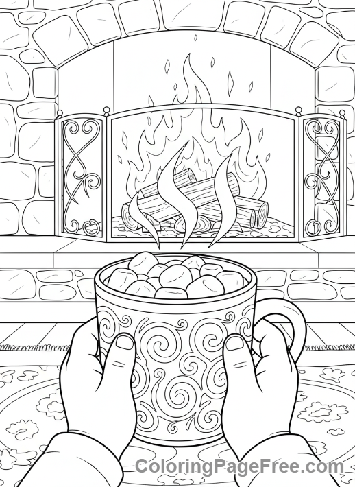 Seasons coloring page - Child drinking cocoa