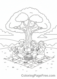 Seasons coloring page - Family summer picnic