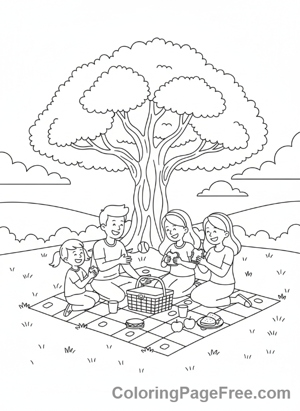 Seasons coloring page - Family summer picnic