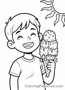 Seasons coloring page - Kid eating ice cream
