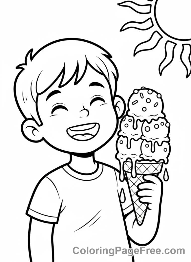 Seasons coloring page - Kid eating ice cream