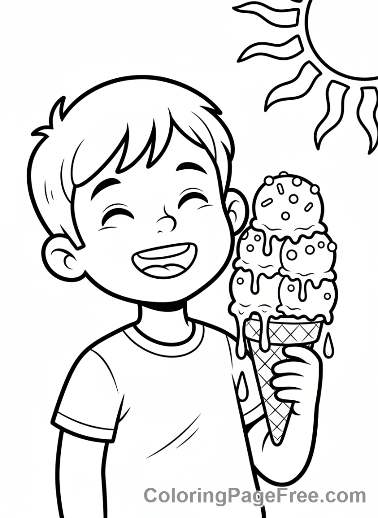 Seasons coloring page - Kid eating ice cream