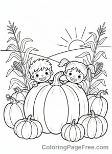 Seasons coloring page - Kids pumpkin patch