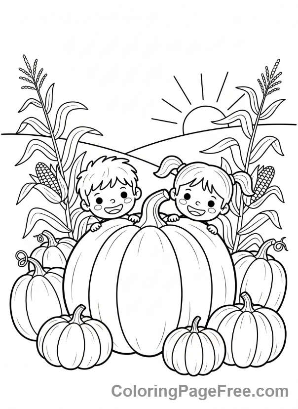 Seasons coloring page - Kids pumpkin patch