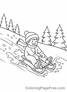 Seasons coloring page - Kids sledding downhill