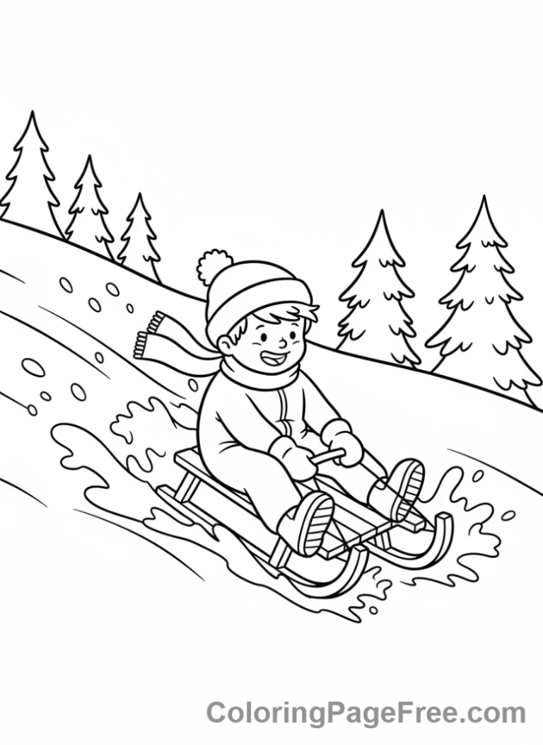 Seasons coloring page - Kids sledding downhill