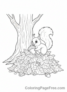 Seasons coloring page - Squirrel gathering nuts