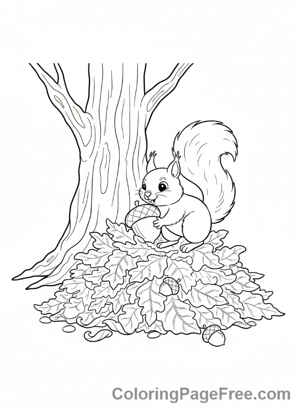 Seasons coloring page - Squirrel gathering nuts