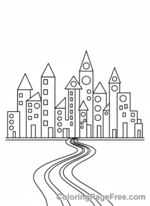Shapes coloring page - Abstract Shape City