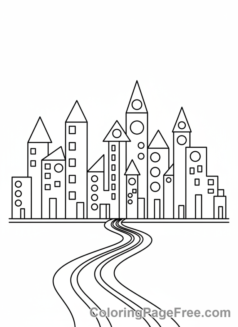Shapes coloring page - Abstract Shape City