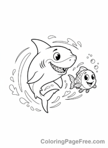 Shark coloring page - Shark chasing fish