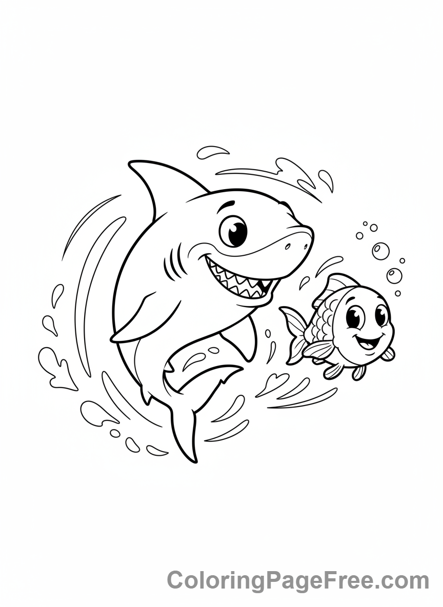 Shark coloring page - Shark chasing fish