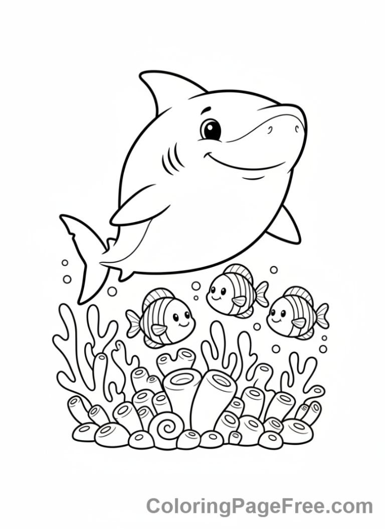 Shark coloring page - Shark coral reef