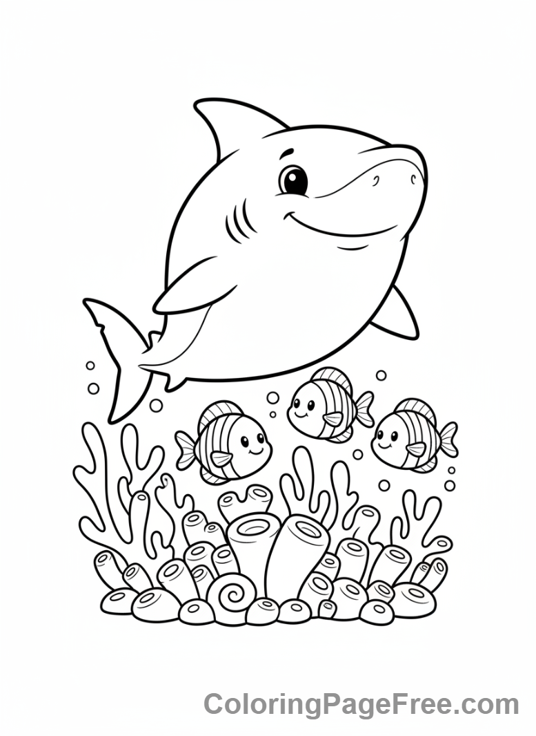 Shark coloring page - Shark coral reef