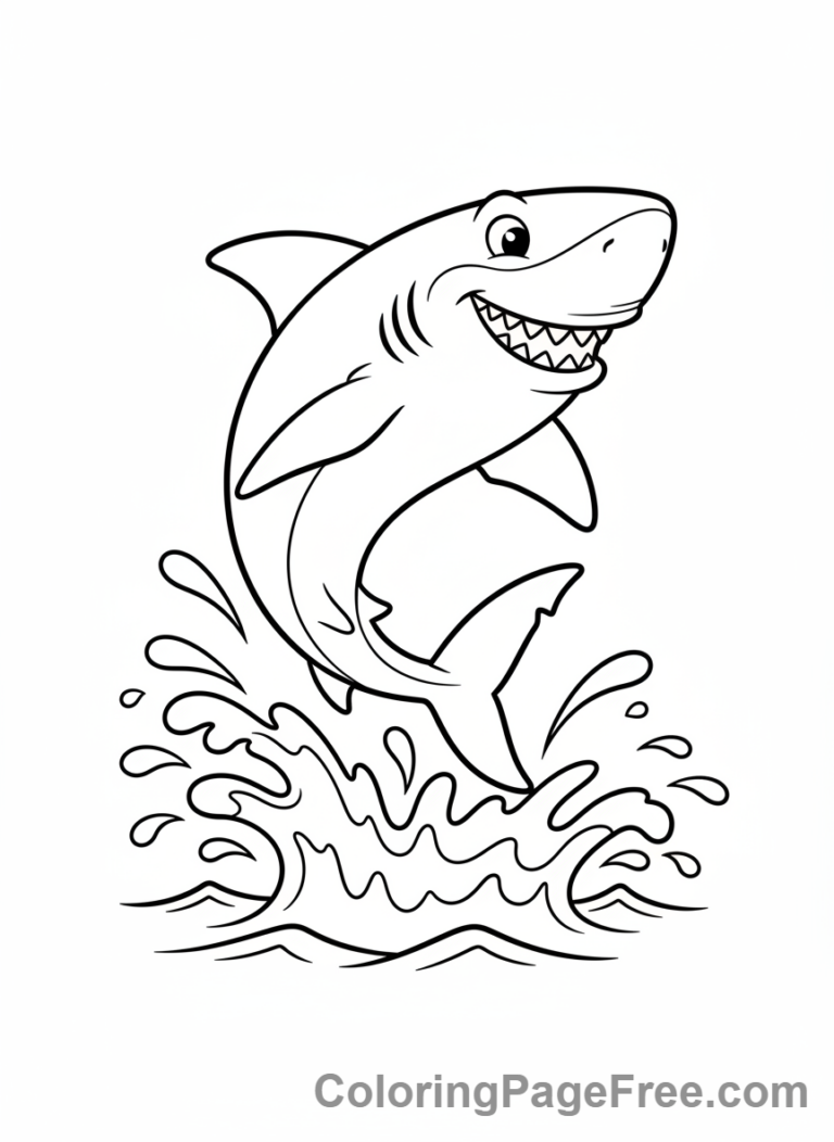 Shark coloring page - Shark jumping water