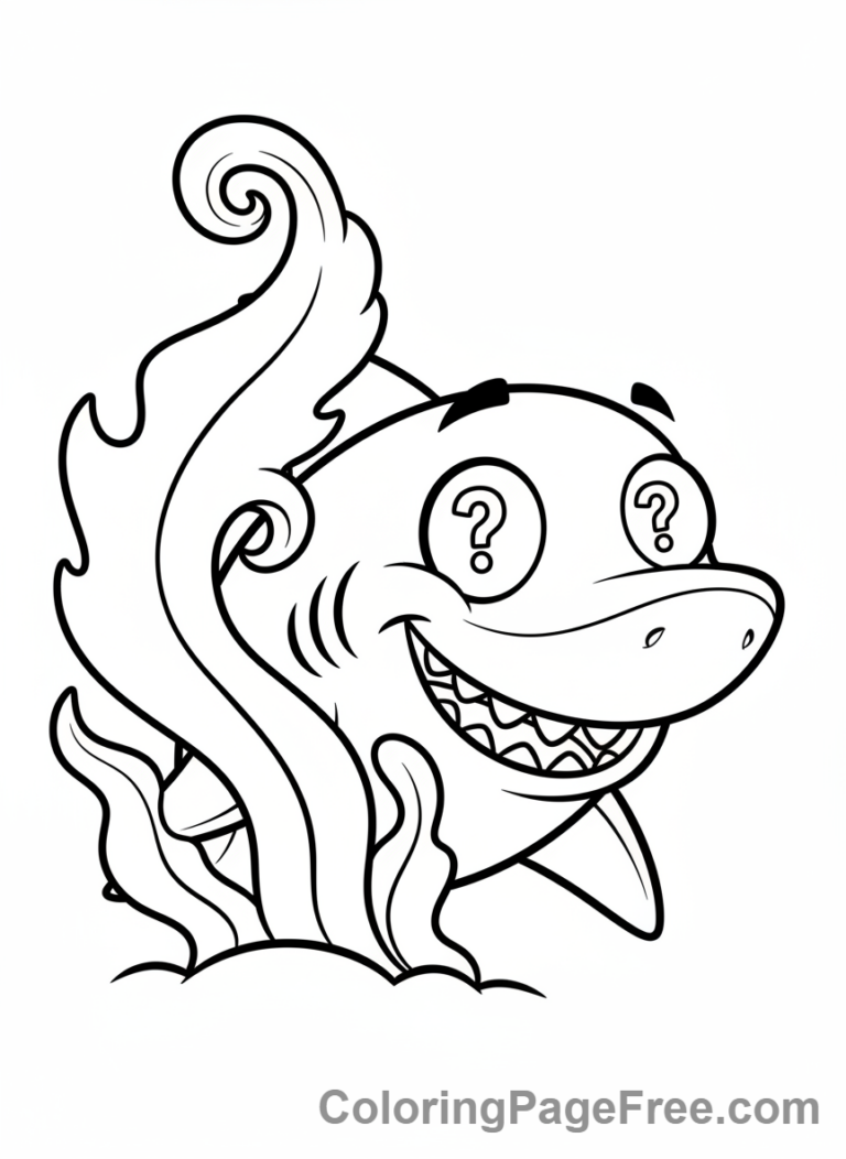 Shark coloring page - Shark peeks seaweed