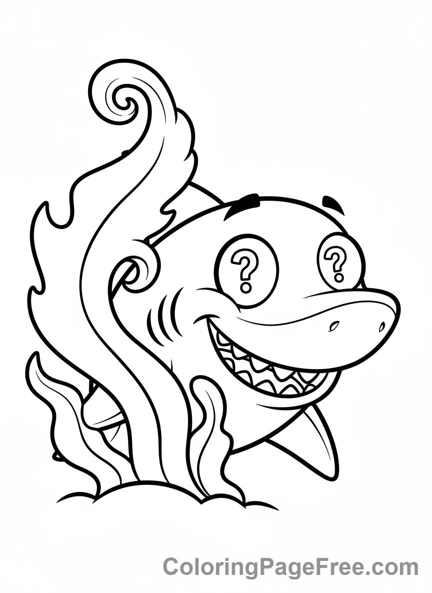 Shark coloring page - Shark peeks seaweed