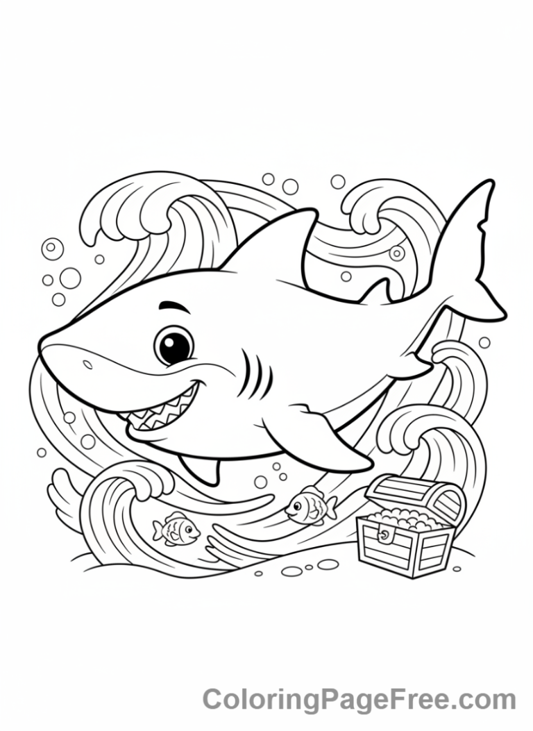 Shark coloring page - Shark swimming happy